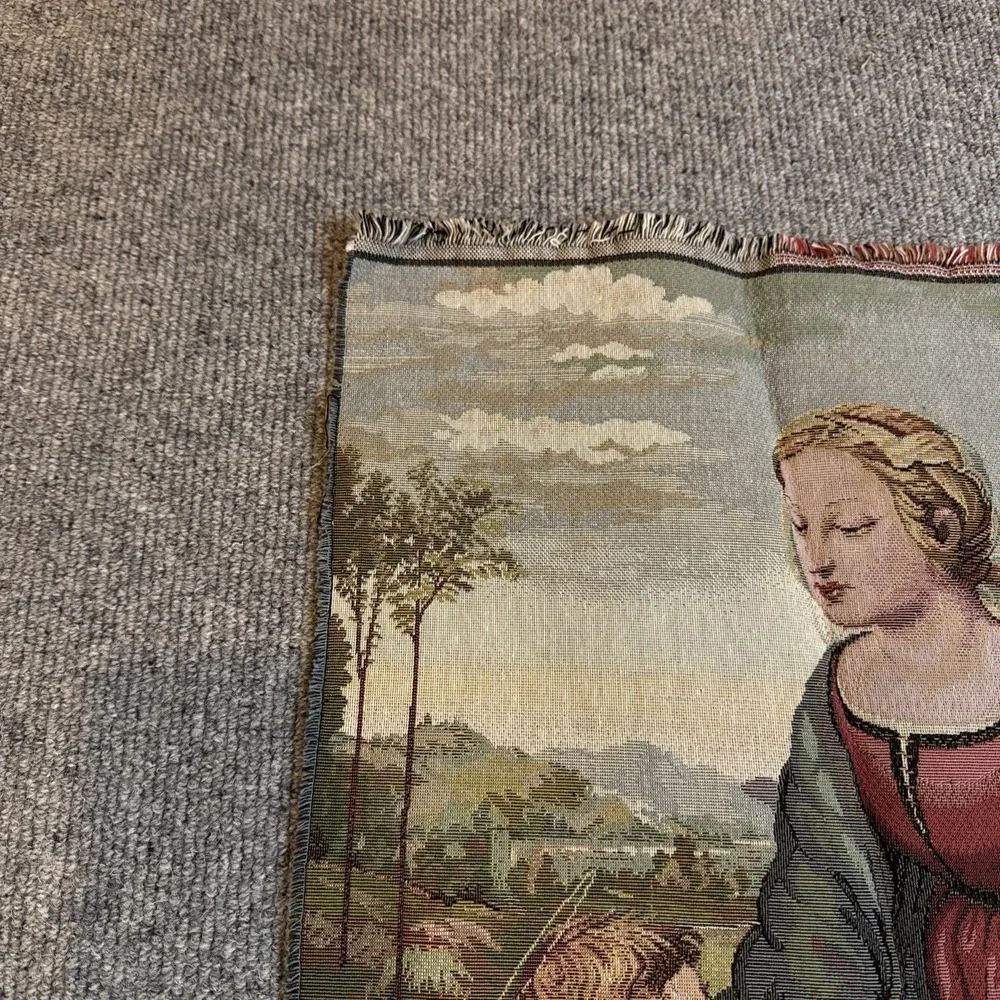 Renaissance Style Madonna & Children Fine Tapestry Wall Hanging Made In Italy